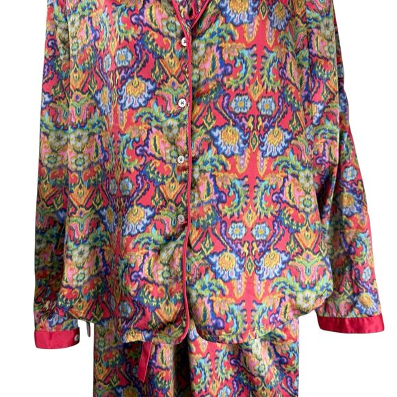 Anthropologie Eloise Lounge PJ Set Medium Satin Floral Flowy Boho Artsy - Picture 3 of 14